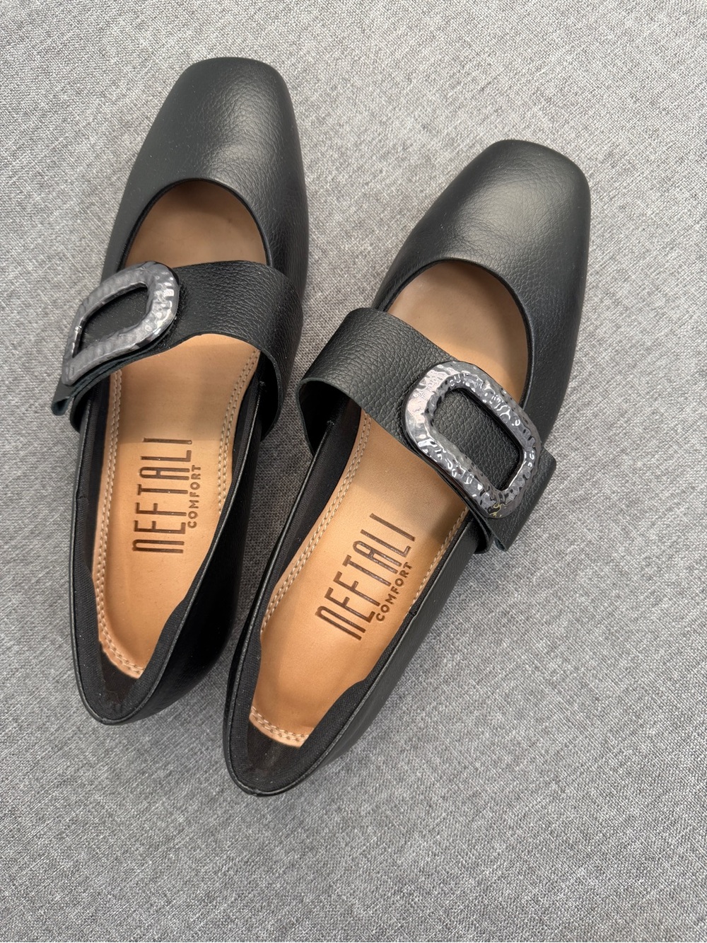 Neftali Black Mary Jane Flats with Hammered Buckle leather size 38